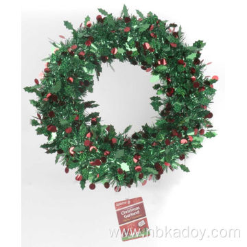 CHRISTMAS GARLAND 13"DIA GREEN/RED FOIL